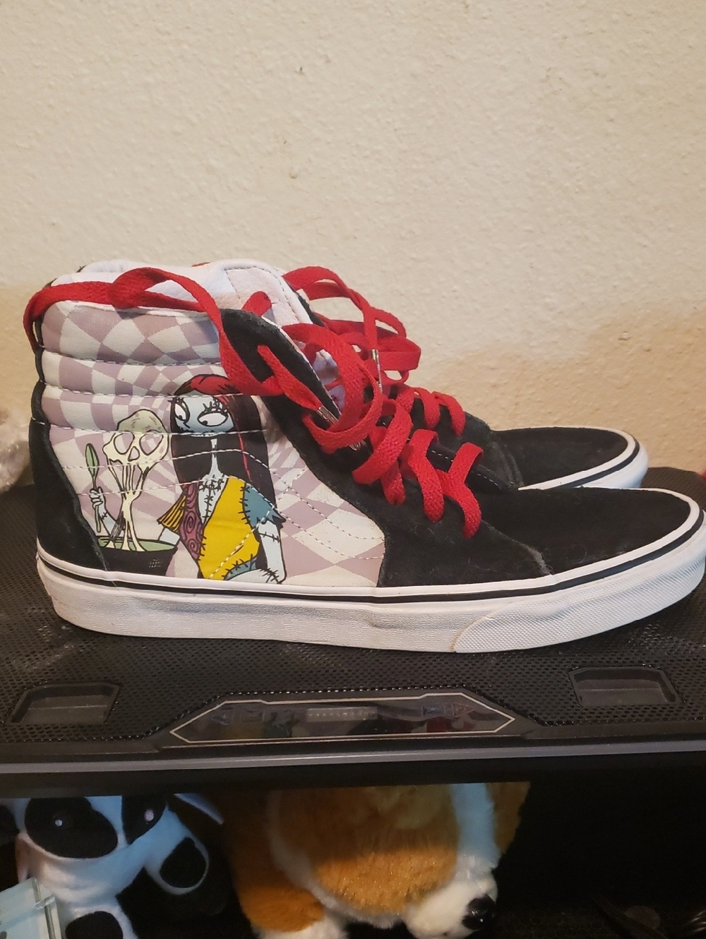 Vans Black High-Top Sneakers with Red Laces and Graphic Side Panel